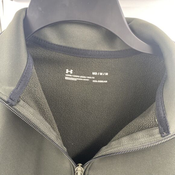 Under Armour Men's Medium ColdGear Loose Fit 1/4 Zip Mock Neck Lined Green - Picture 3 of 4